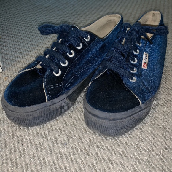 Superga Platform sneakers - Navy Blue Velvet - Picture 3 of 4